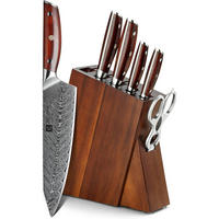 KÜCHENMESSER Set 7-teilig Damaststahl Rosenholz Griff Akazienholz Messerblock - Braun, Metall (13/38/25cm)