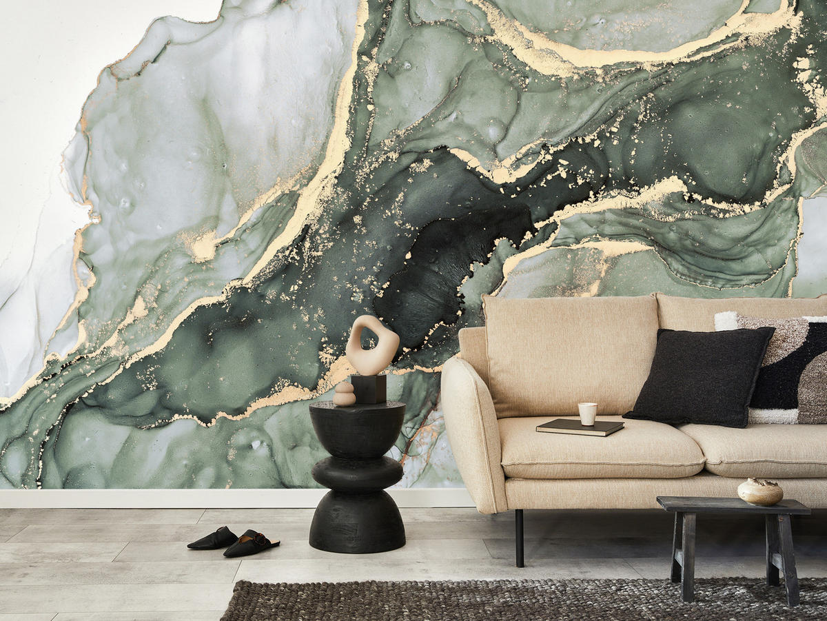 FOTOTAPETE für Küche Eleganter Grüner Marmor Gold Glamour 400x280 - Grün, Papier (400/280cm) - Muralo