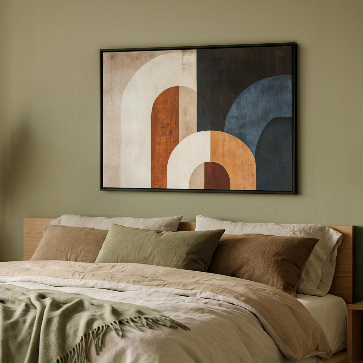 LEINWAND Bilder mit Rahmen - Abstrakt - Formen - Dunkelblau - 100x70 - Cognac, Textil (100/70cm) - MuchoWow