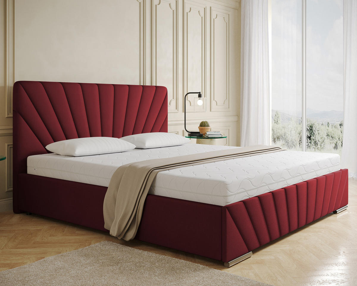 POLSTERBETT Ray 180 x 200 cm mit Bettkasten und Lattenrost Taschenfederkernmatratze mit Kokos 20cm- rot - Rot, Holz (180/200cm) - Homesy