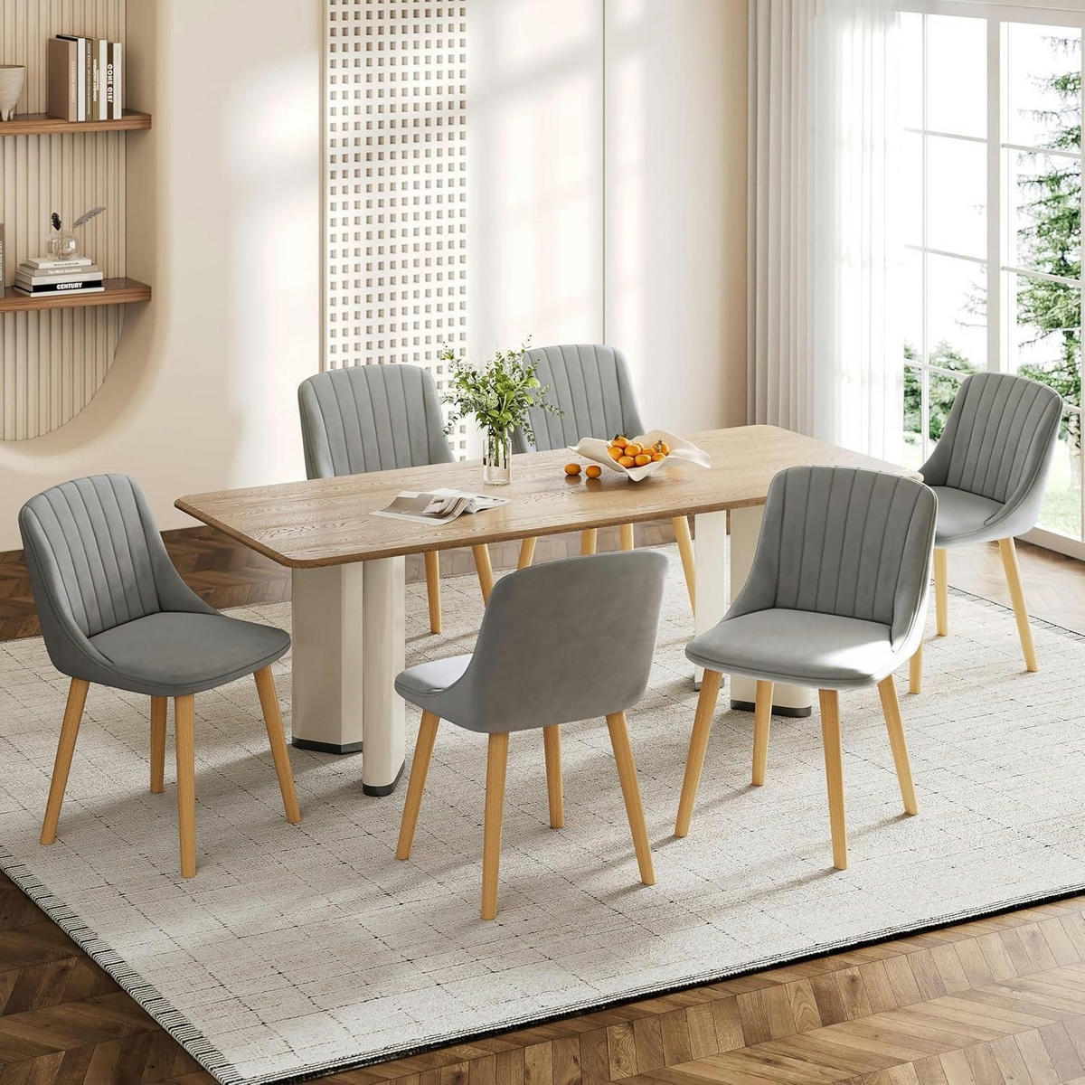 ESSZIMMERSTÜHLE 4er Set Samt Polsterstuhl Hellgrau - Grau, Textil (48.5/81/43.5cm)