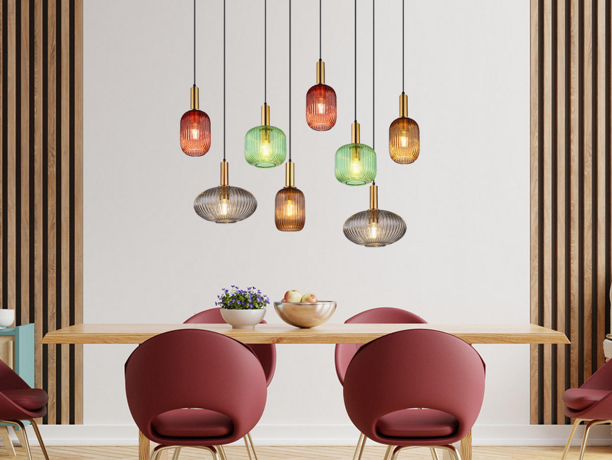 LED-PENDELLEUCHTE Breite 125cm, Lampenschirme Glas Bunt - Hellbraun/Messingfarben, Glas/Metall (48/125/125cm) - meineWunschleuchte