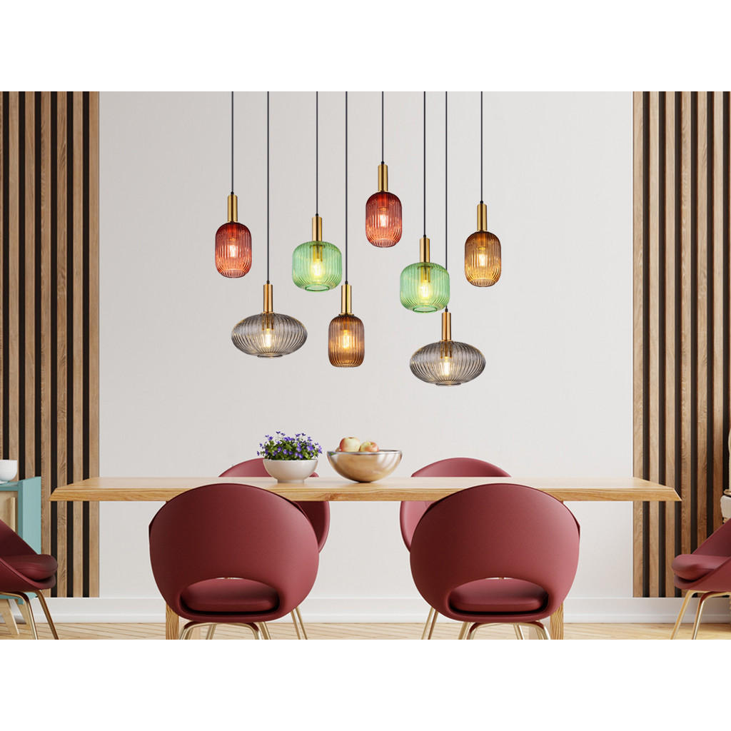 Thumbnail - meineWunschleuchte Led-Pendelleuchte, Grau, Hellbraun, Hellgrün, Messing, Rot, Glas, Metall, 125x125x48 cm, Lampen & Leu...