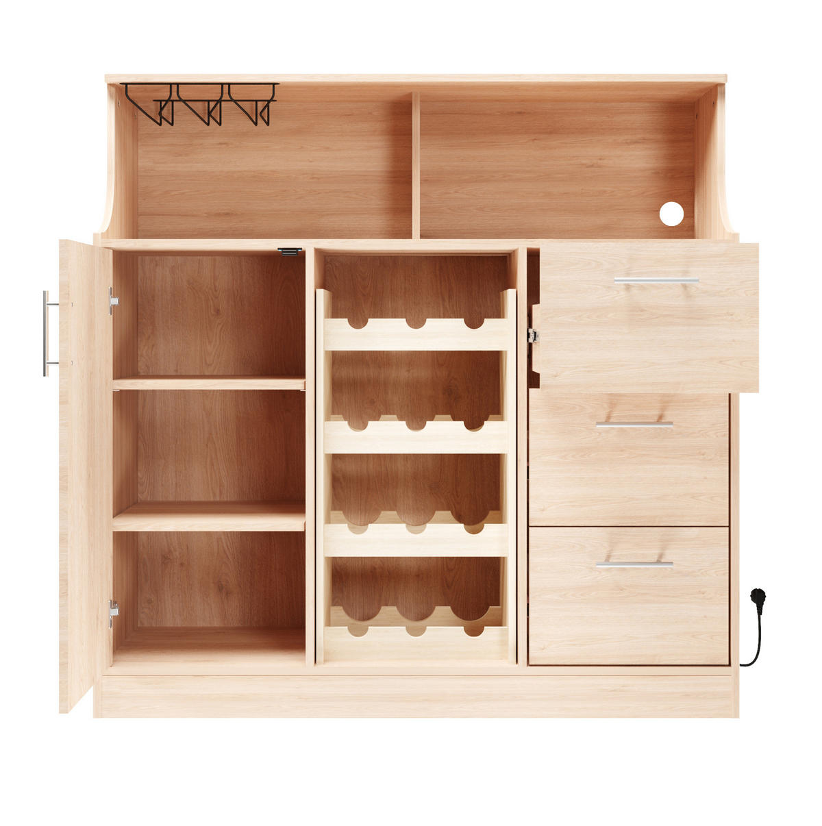 SIDEBOARD 120/40/121 cm in Natur/Weiß mit LED-Beleuchtung und Weinregal - Weiß, Holzwerkstoff (120/121/40cm) - Flora Grace