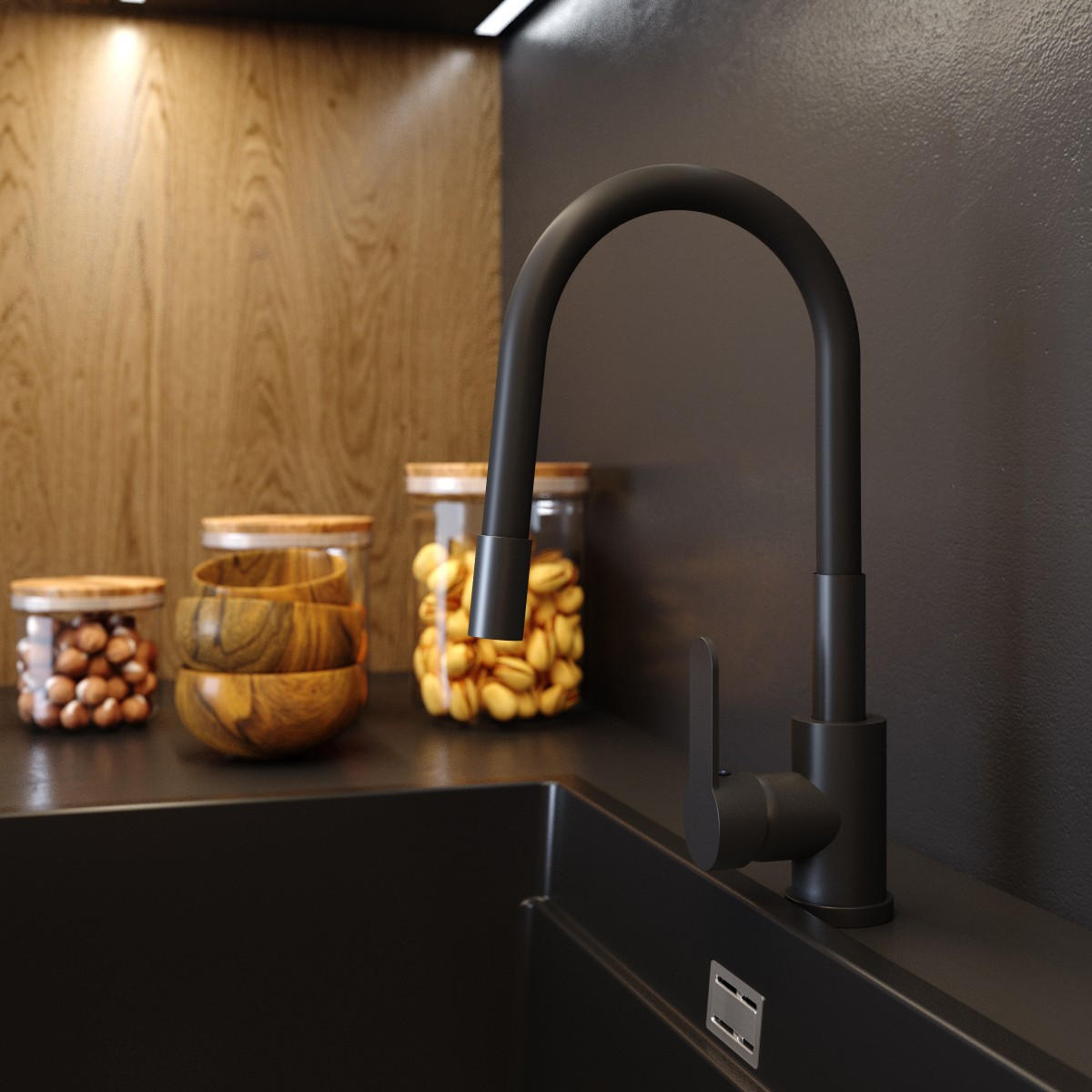 GRANITÁN Schwarze Waschtischar Flexibler - Schwarz, Kunststoff (5/32/23cm) - Granitan