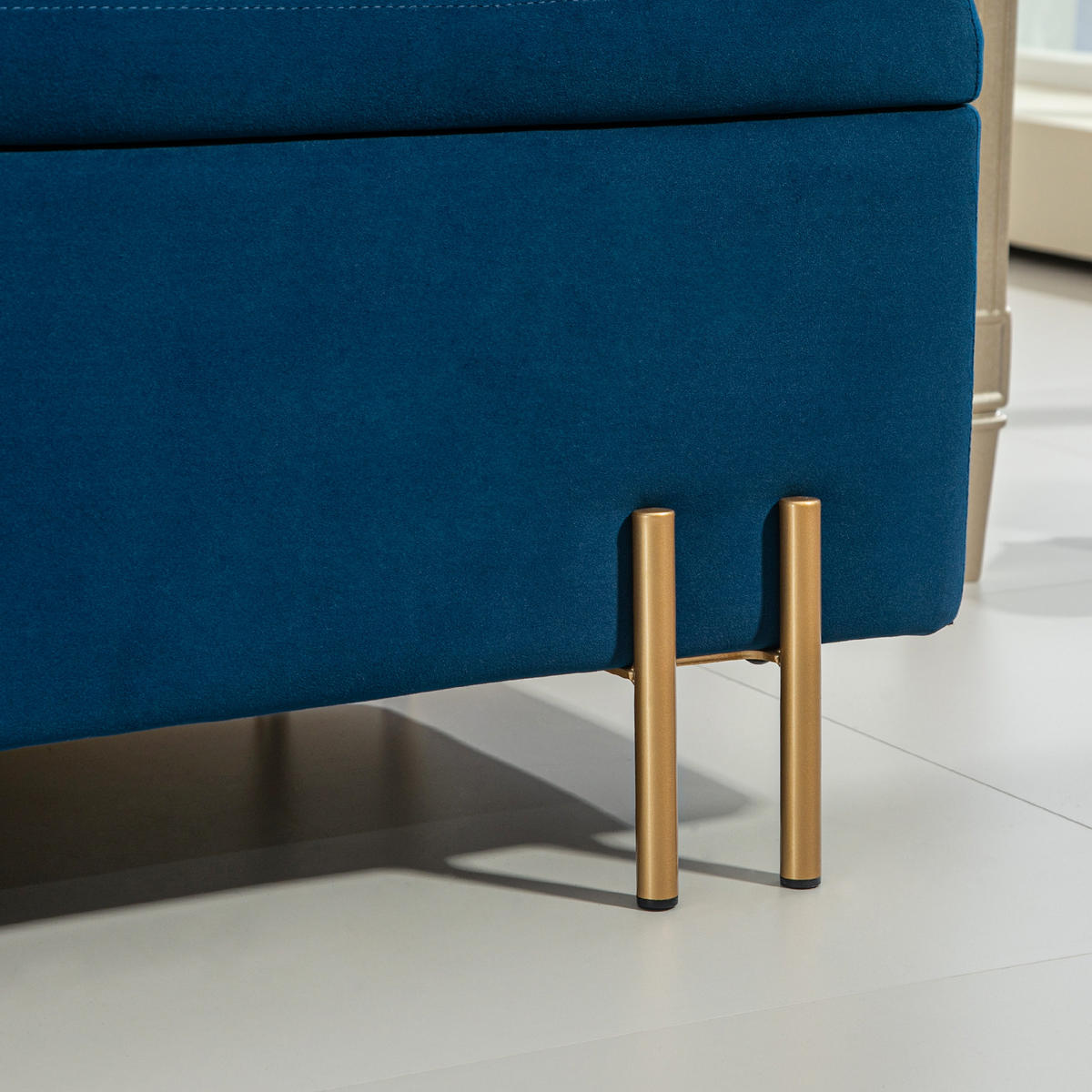TRUHENBANK DE-07122 Metall & Kautschukholz, bis 220 kg Dunkelblau - Blau, Holz/Textil (40/42/100cm) - ComfortXL