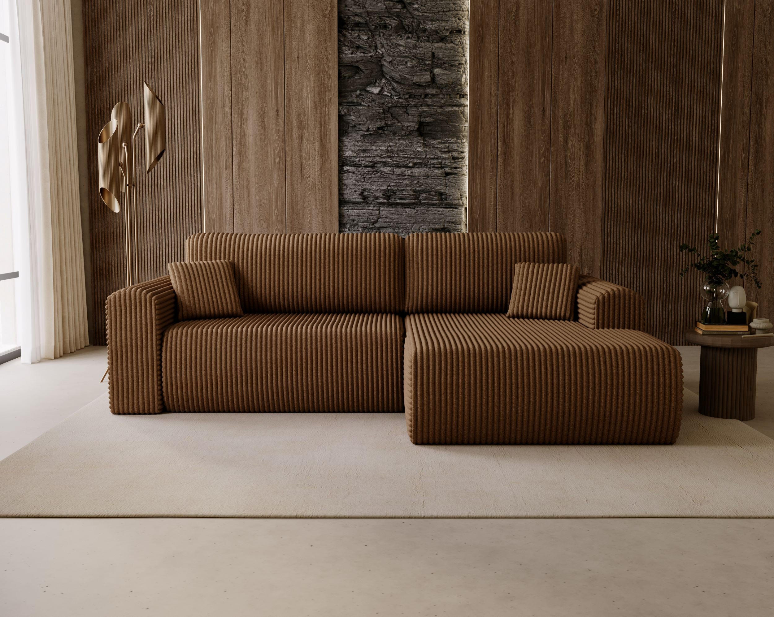 ECKSOFA Linea Beige, Sofa mit Schlaffunktion, rechte seite - Beige, Holzwerkstoff/Textil (257/177cm) - Bettso