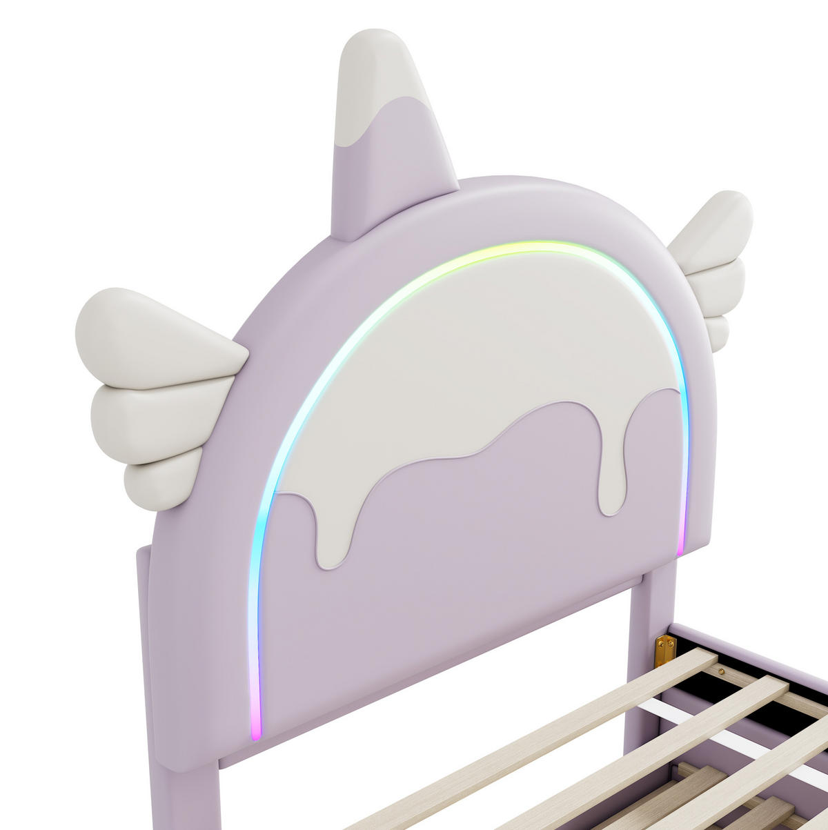 KINDERBETT 90/200 cm aus PU und MDF mit Einhorn-Kopfteil und ausziehbarem Rollbett Violett - Violett, Kunststoff (90/200cm) - Modenvie