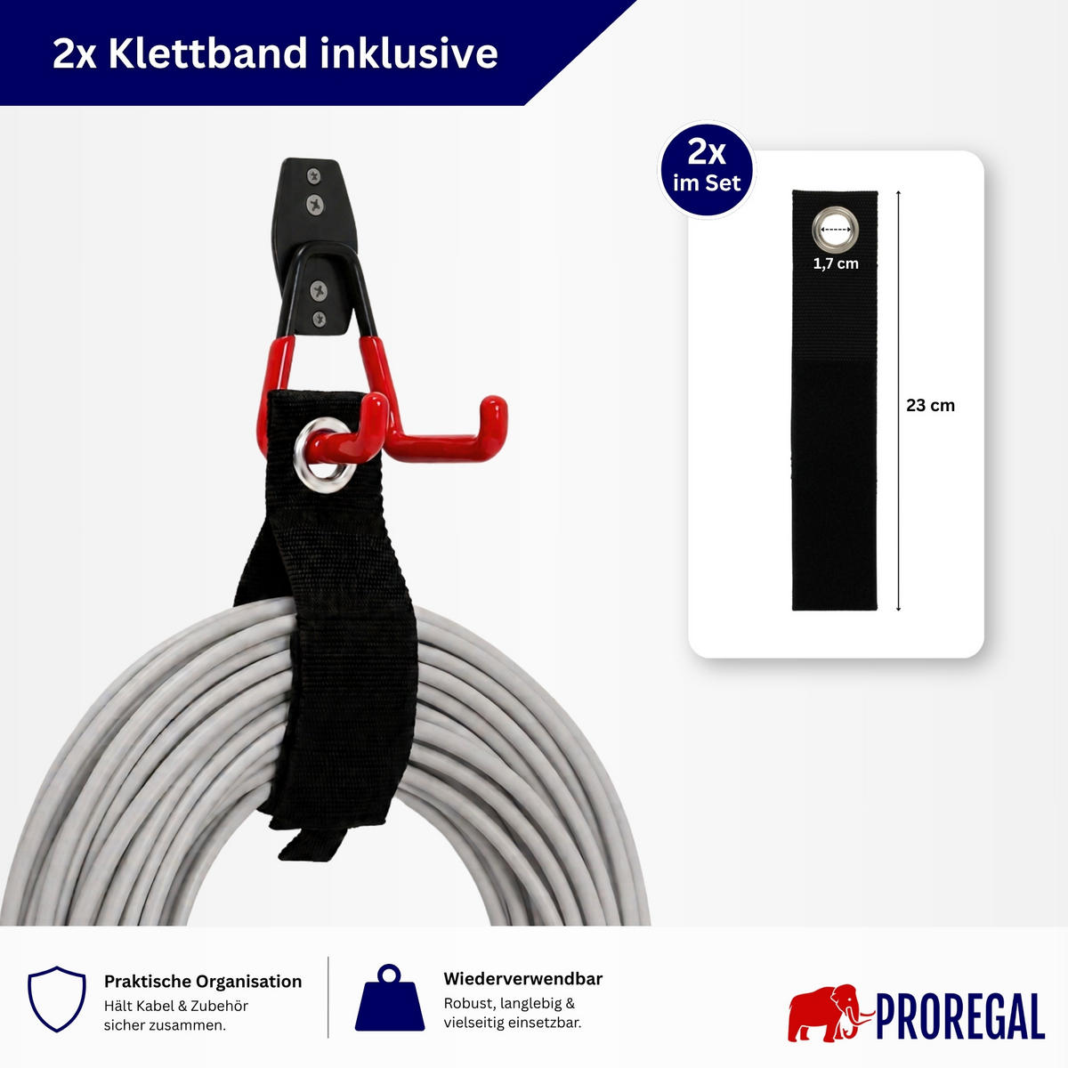 WANDHAKEN für Garage GRIT 18-teiliges Set Rot Gerätehaken Platzsparende Aufbewahrung - Rot, Metall (19/2.5/16cm) - PROREGAL