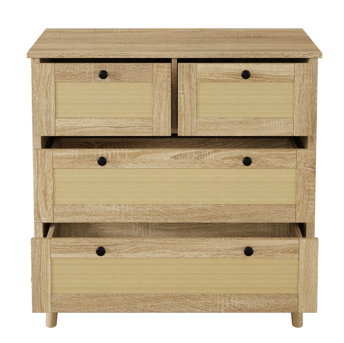KOMMODE 80/40/80 cm mit 4 Schubladen und Rattanfronten - Naturfarben, Holzwerkstoff (80/80/40cm) - BEAOK