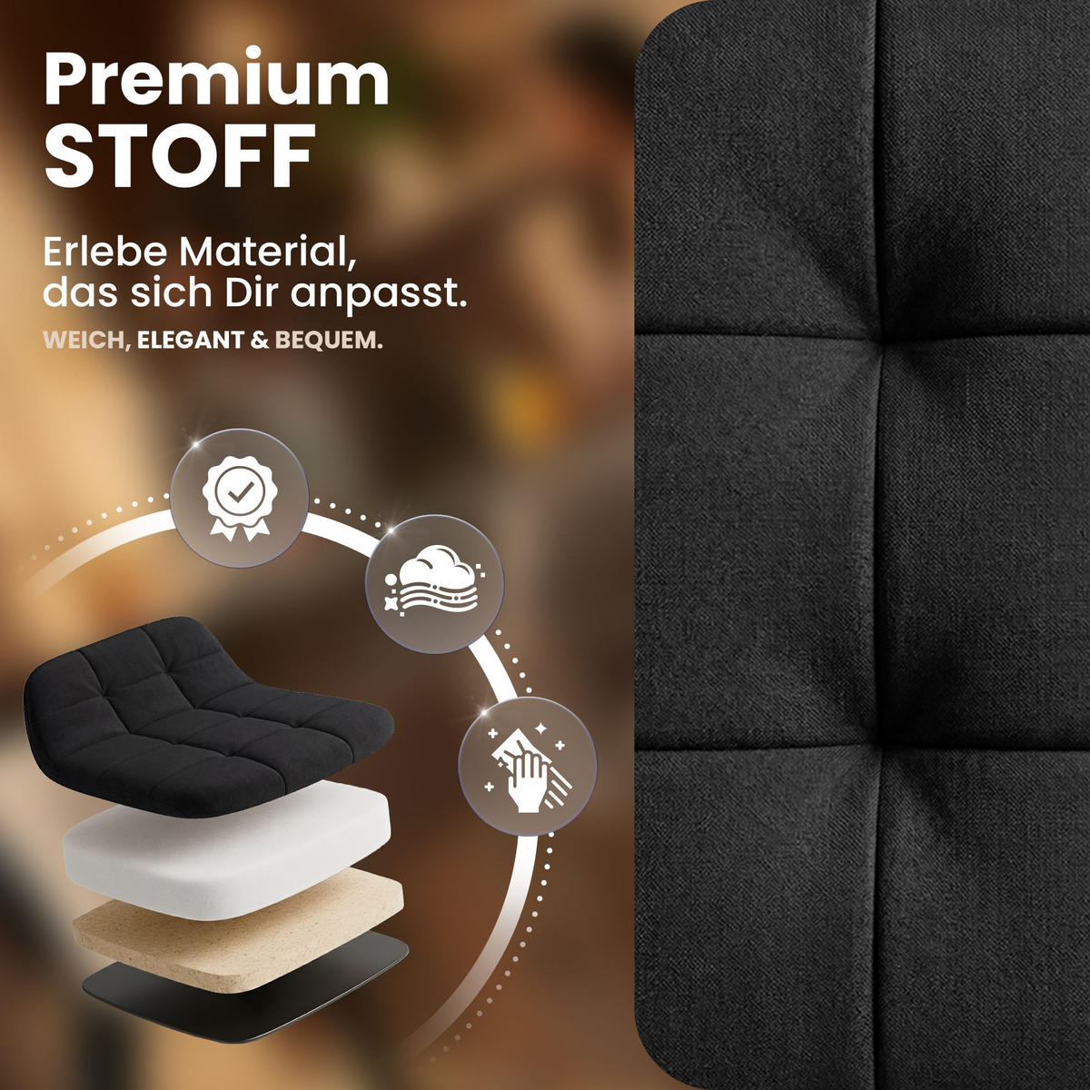 BARHOCKER Stoff Schwarz - Schwarz, Textil/Metall (44/108/50cm) - CLP