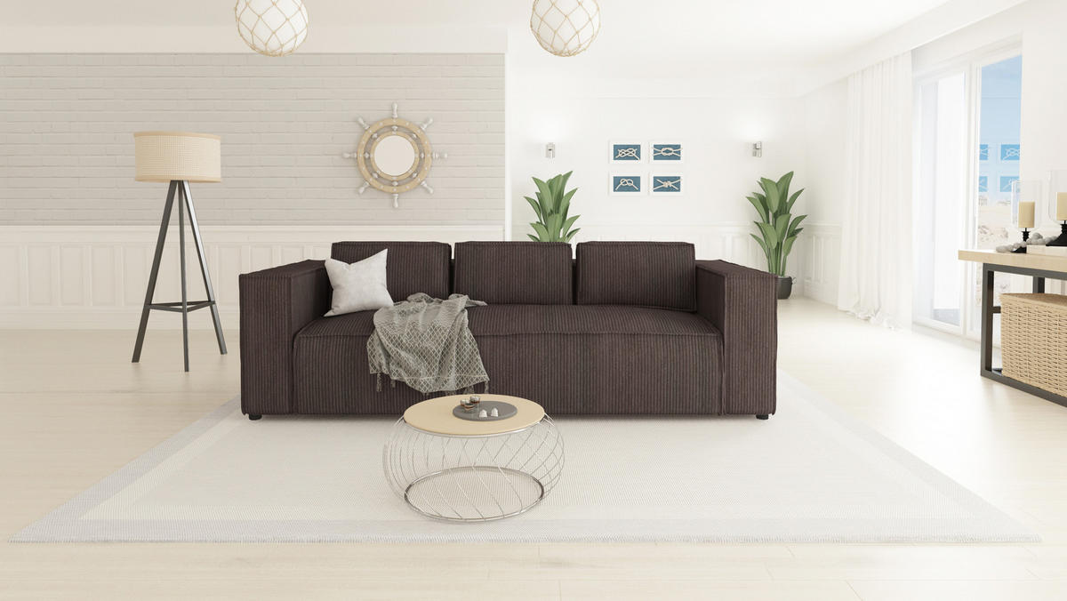 3-SITZER-SOFA Nova Dunkelbraun Cord - Dunkelbraun/Schwarz, Holz/Kunststoff (230/64/92cm) - S-Style Möbel