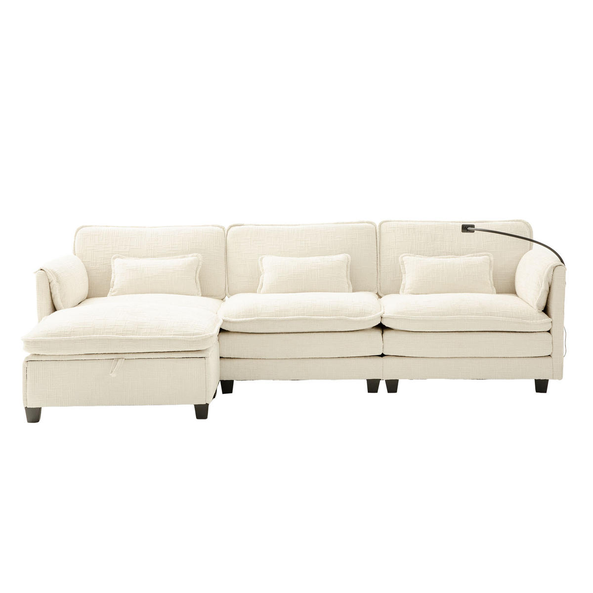 ECKSOFA mit USB-Anschluss und Hocker Chenille Beige 279/83/85 cm - Beige, Textil (279/83cm) - OKWISH