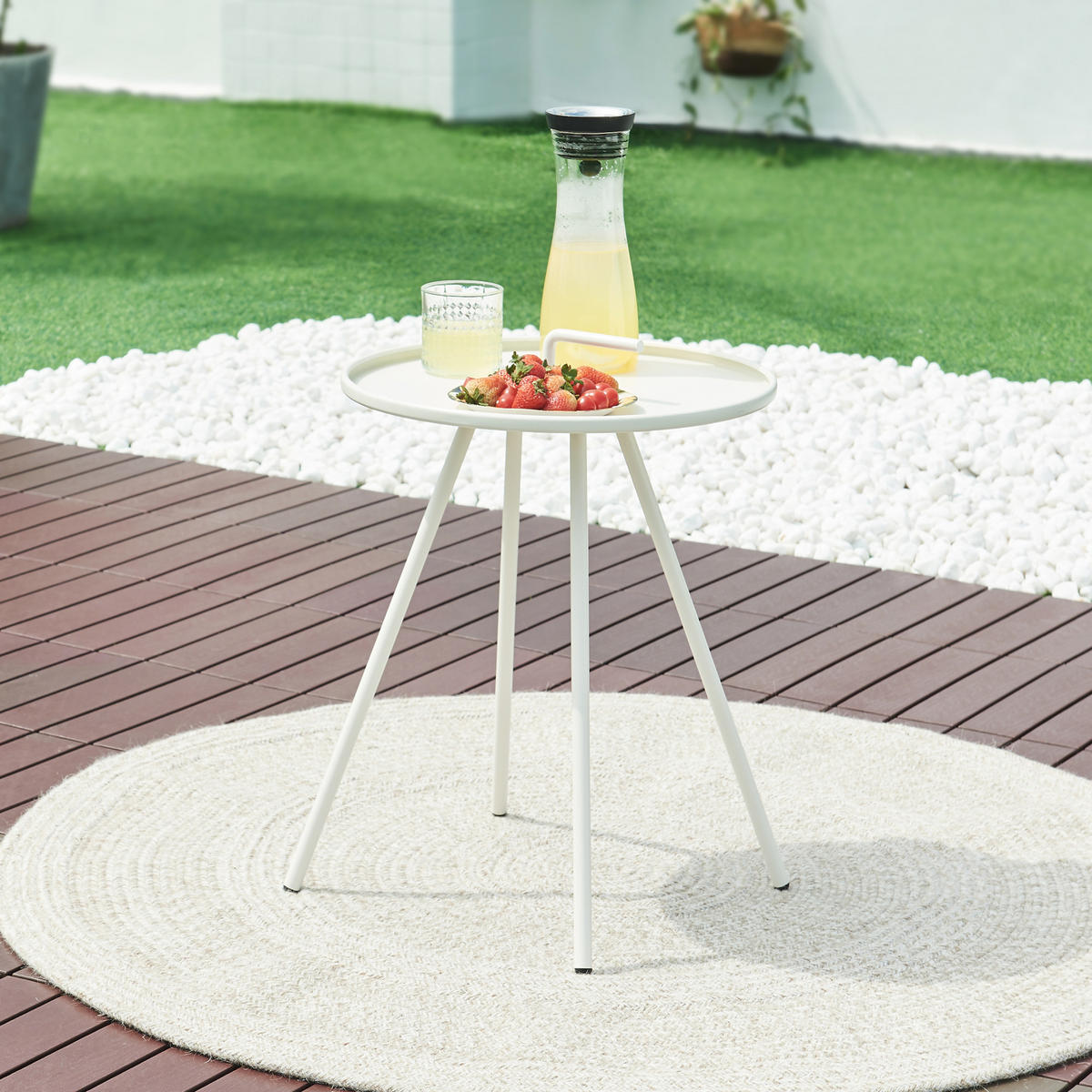 GARTEN-BEISTELLTISCH Fosen - Weiß, Metall (42/42/55cm) - [en.casa]