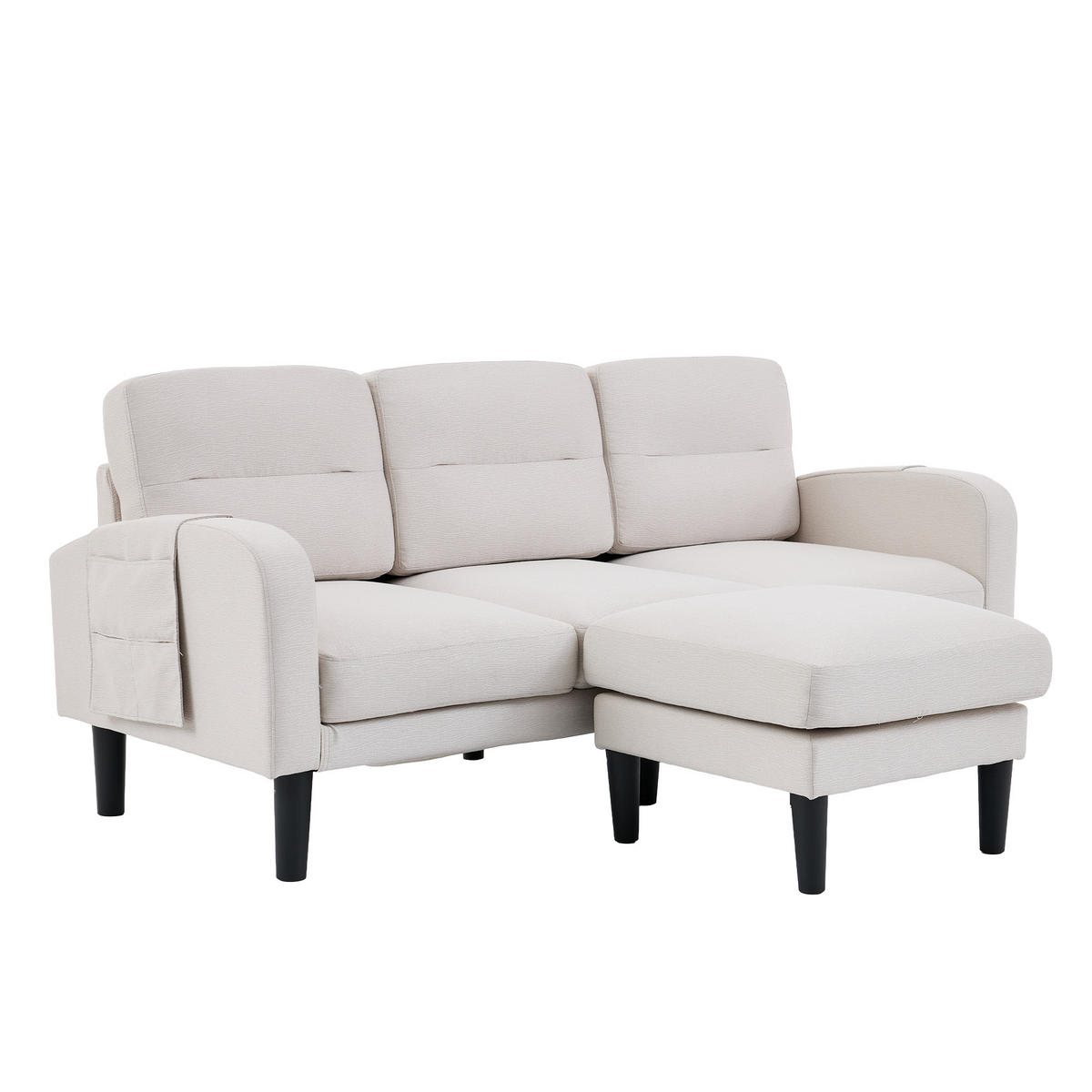 ECKSOFA 204/136/80 cm Beige mit Chaiselongue und Aufbewahrungstasche - Beige, Textil (204/136cm) - Oxeza