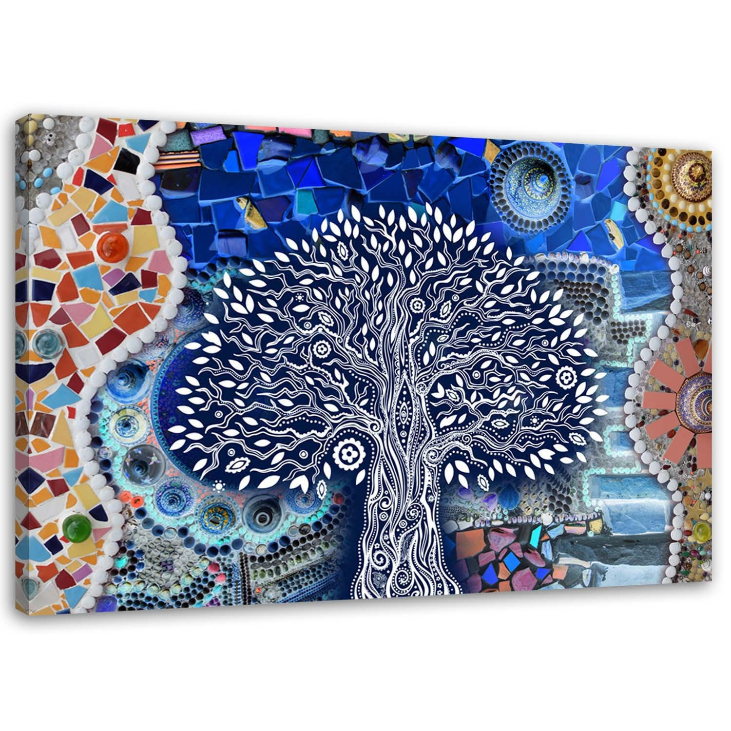 LEINWANDBILD Baum des Lebens 100x70cm - Blau, Textil (100/70cm) - Feeby