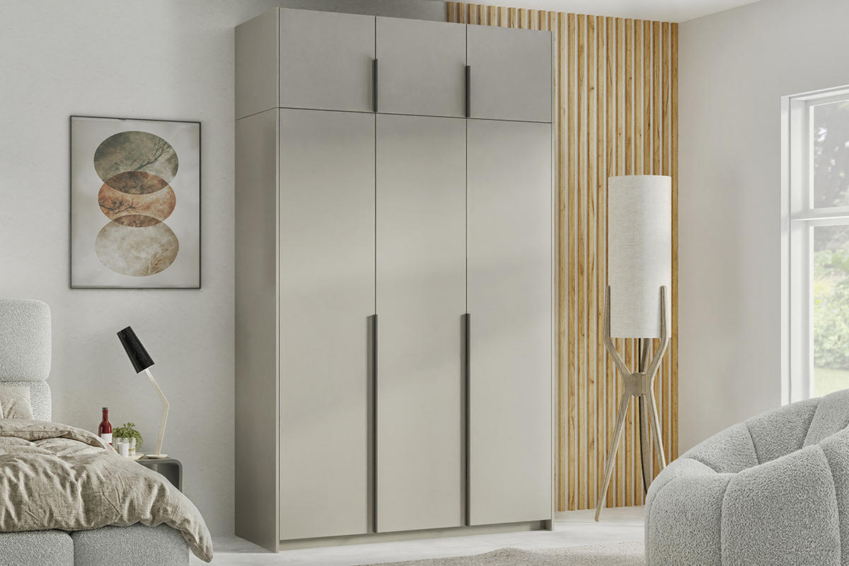DREHTÜRENSCHRANK Apollonia I ohne Spiegel 150x204cm 3-türig, kaschmir, schwarze Griffe - Kaschmir/Schwarz, Kunststoff (58/250/150cm) - Margaret Hadas24