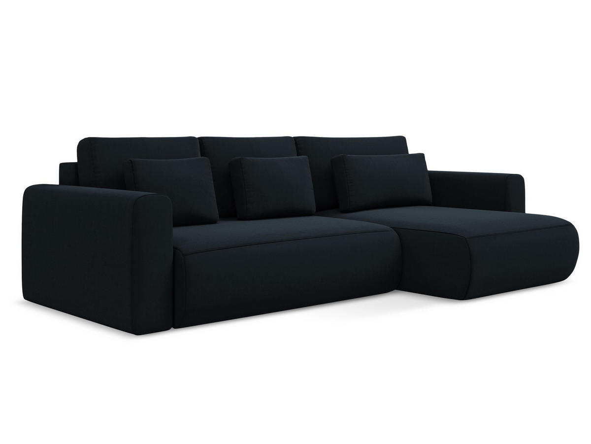 ECKSOFA mit Schlaffunktion Samt Stoff Blau - Blau/Schwarz, Kunststoff/Textil (278/149cm) - Makamii