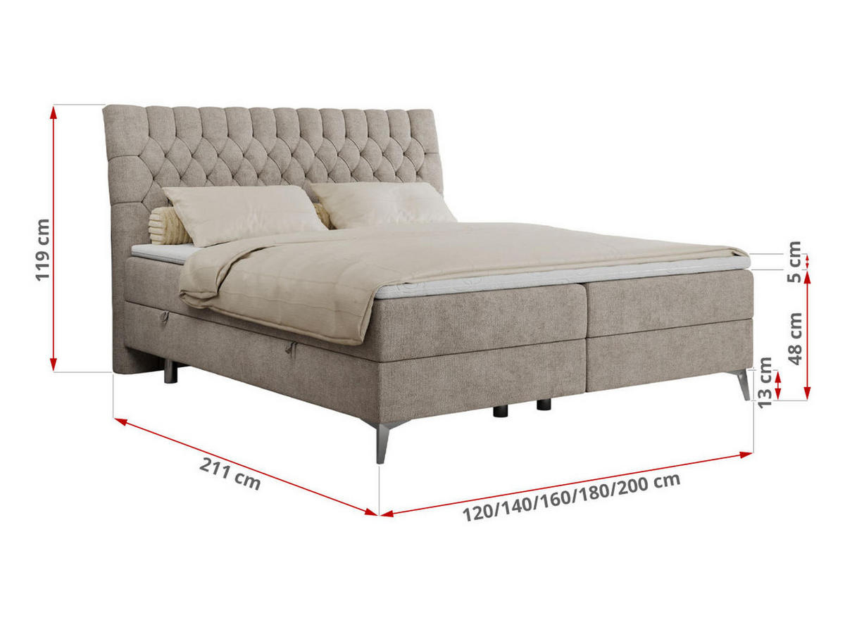 BOXBETT MILEN 160/200 Beige Struktur - H3 - Beige, Holz/Textil (160/200cm) - MKS