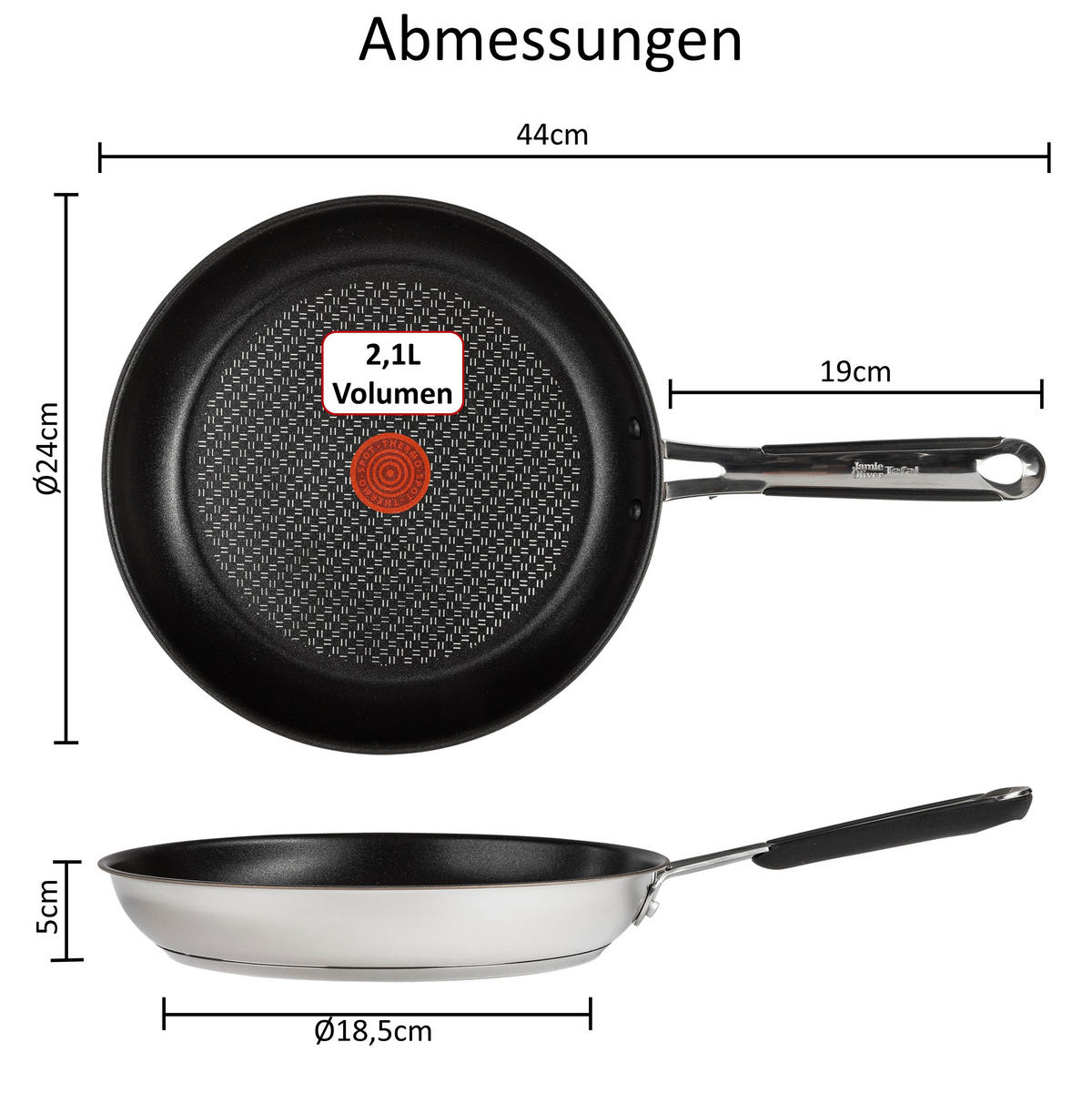 BRATPFANNE E89701 Jamie Oliver 24 cm 3-tlg Edelstahl Antihaft Induktion - Silberfarben/Schwarz, Metall (44/24/5cm) - Tefal