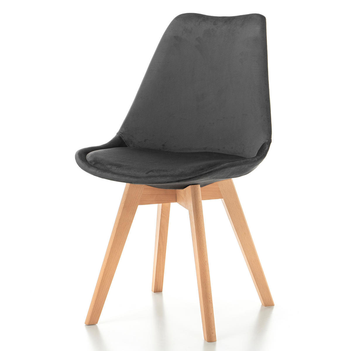 STUHL Dublin modern grau, Holzbeinen - Veloursstoff und Polsterschaum - Naturfarben/Grau, Holz/Textil (50/83/54cm) - NEW HOME