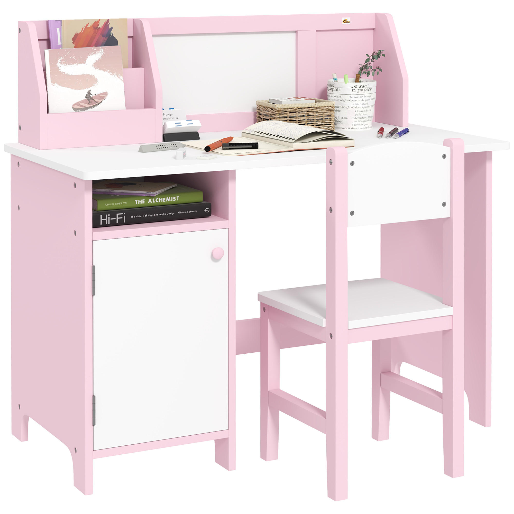 KINDER-SCHREIBTISCHSET DE-17513 mit Weißwandtafel und Stauraum Rosa - Pink, Holzwerkstoff (90/85/45cm) - ComfortXL