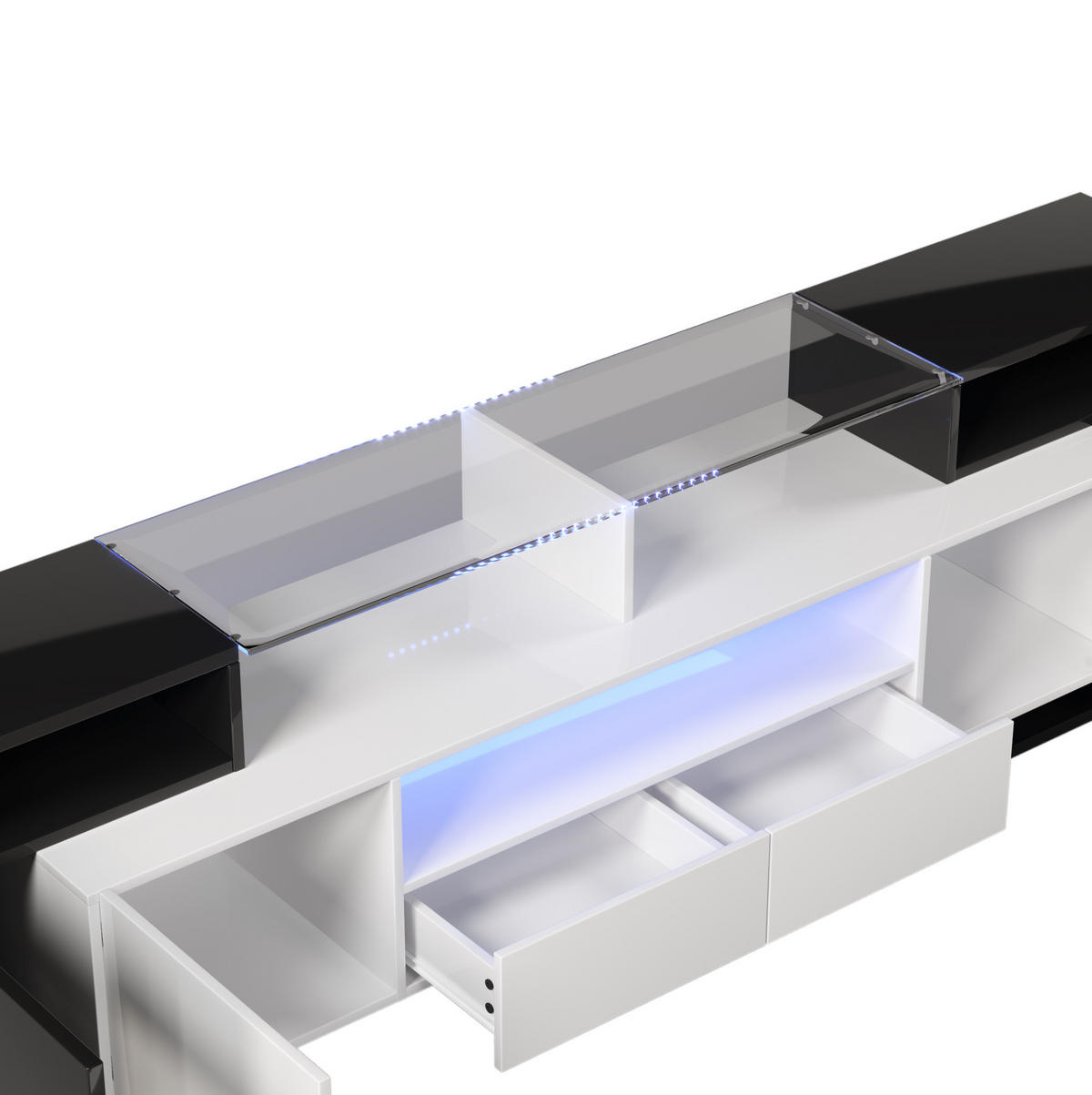TV-SCHRANK in Schwarz-Weiß Hochglanz mit LED 200/35/60 cm - Schwarz, Holzwerkstoff (200/60/35cm) - Redom