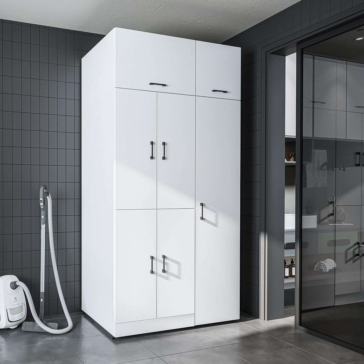 WASCHMASCHINENSCHRANK DORA-II 115cm Breit, 230cm Hoch - Weiß, Holzwerkstoff (115/230/73.8cm)