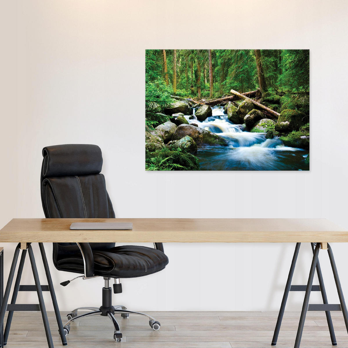 LEINWANDBILD Wald Fluss Grün 120x80 cm - Multicolor, Holzwerkstoff (120/80cm) - Wallarena