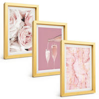 BILDER SET 3er Set - 20x30 cm Goldrahmen - Champagnerfarbene Rosen, Marmorhintergrund - Goldfarben, Kunststoff (20/30cm) - TULUP