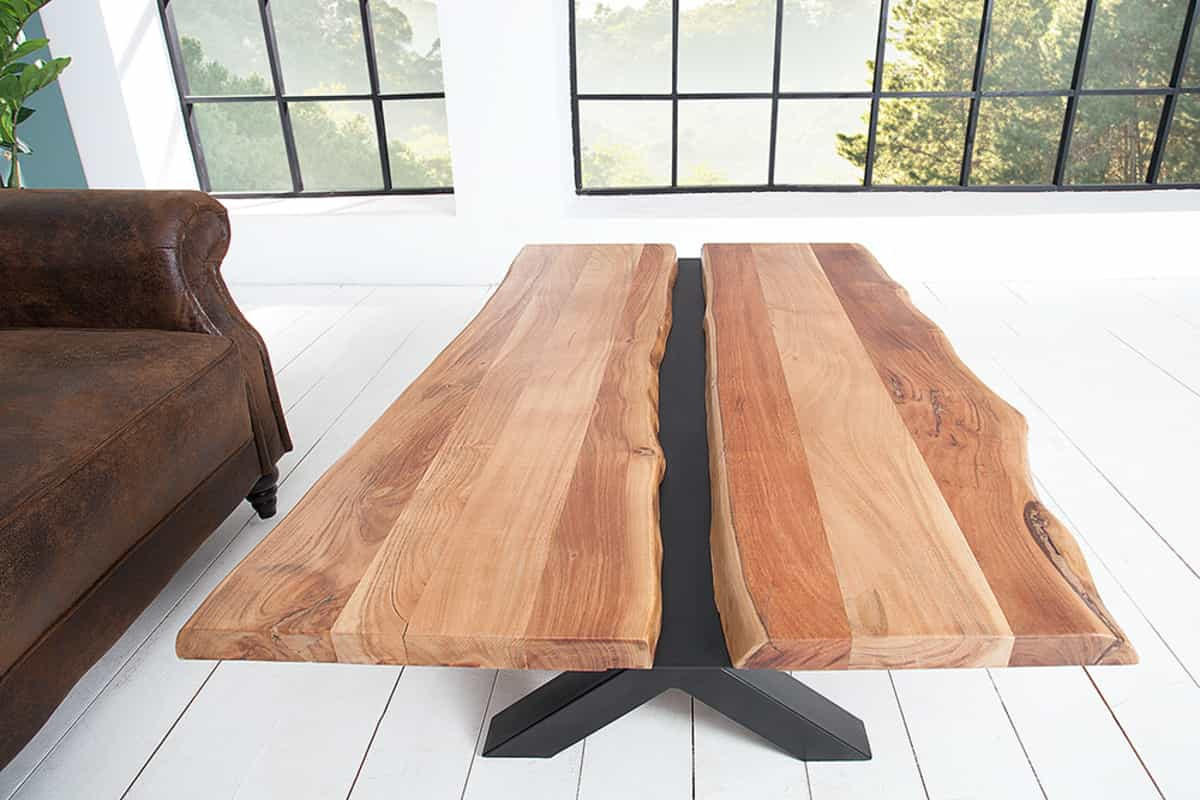 COUCHTISCH AMAZONAS Akazie rechteckig Natur|Schwarz 105cm - Silberfarben/Schwarz, Holz/Metall (52/105/40cm) - riess-ambiente