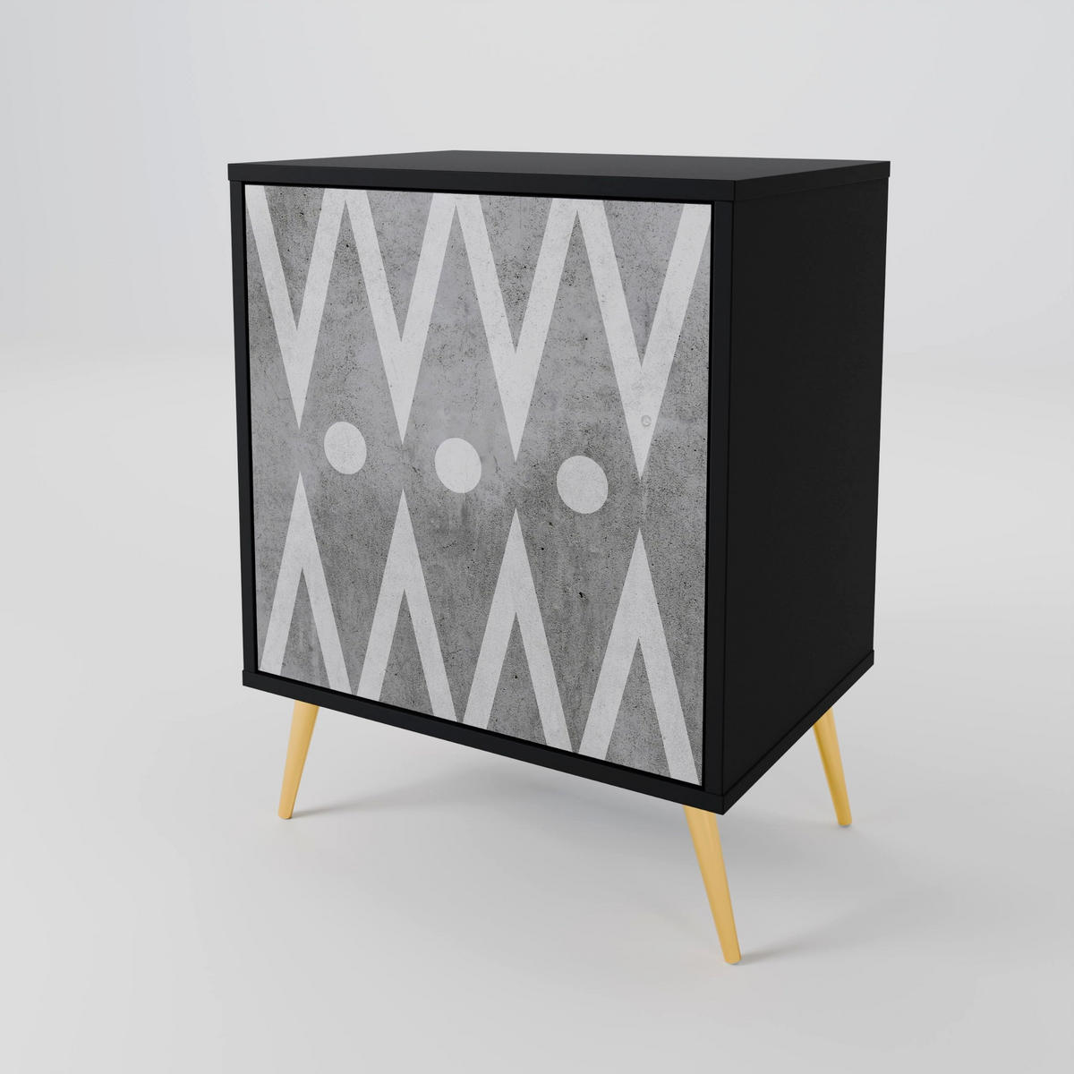 SIDEBOARD SHARP EDGES, Schwarz, 57,5x42x67,5 cm, Schwarze Metall-Rahmenfüße - Multicolor/Schwarz, Holzwerkstoff/Metall (57.5/67.5/42cm) - SpaceRebels