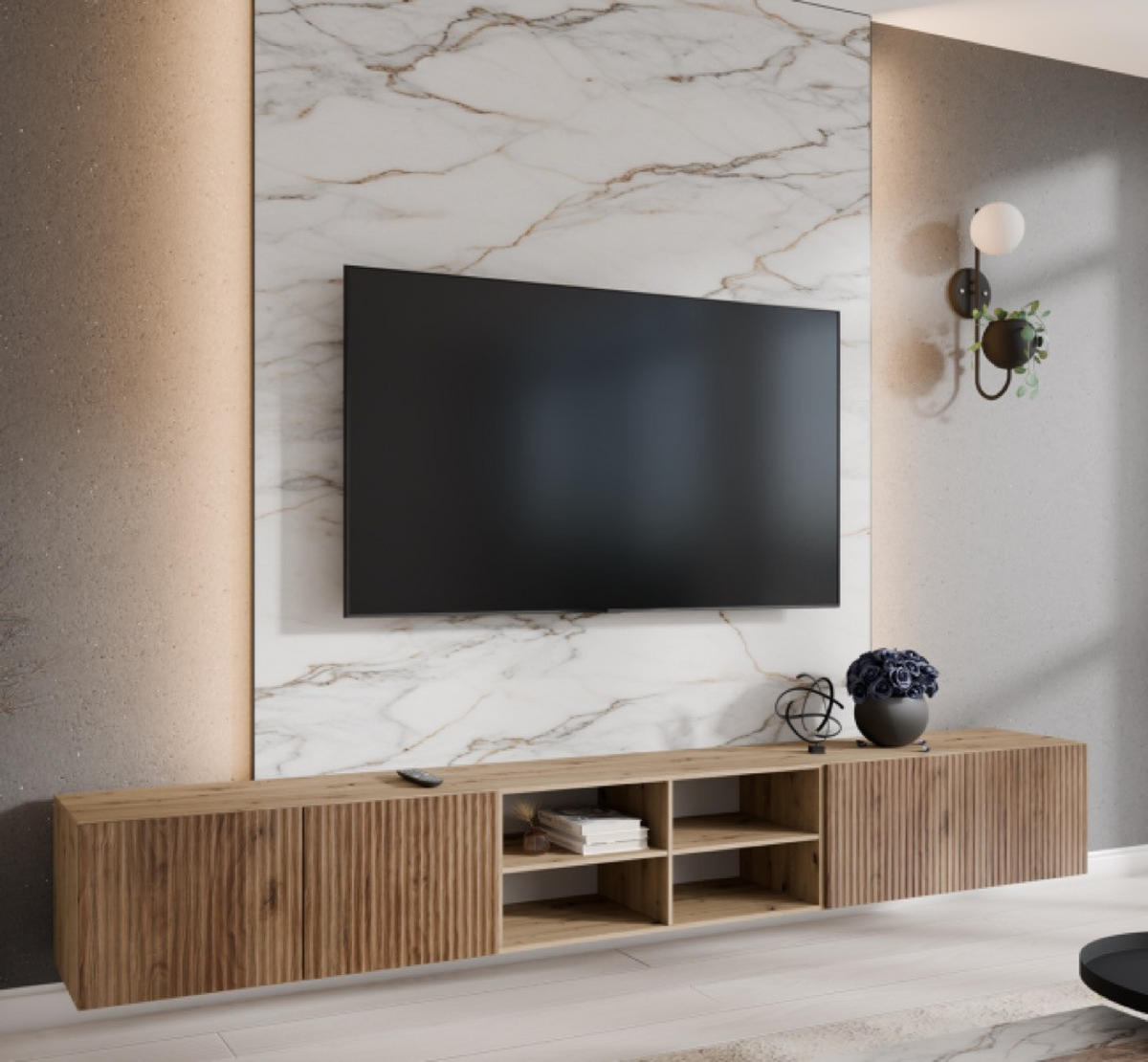 TV-SCHRANK Artisan+Katania NOELI Offene Regale Riffelung - Eiche Artisan/Braun, Holzwerkstoff (300/41/40cm) - Sepro Meble