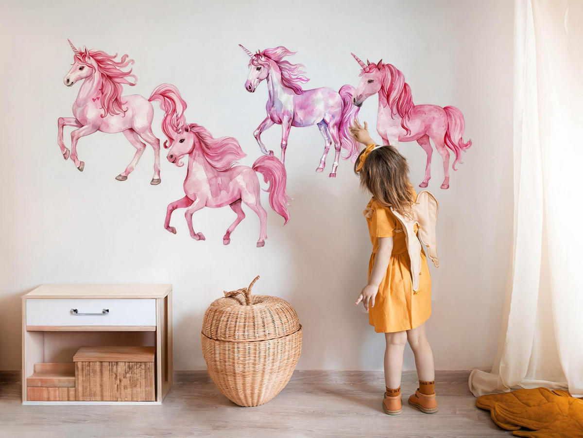 WANDAUFKLEBER 130x189cm - Einhornpferde - Multicolor, Kunststoff (130/189/0.1cm) - Wallfluent