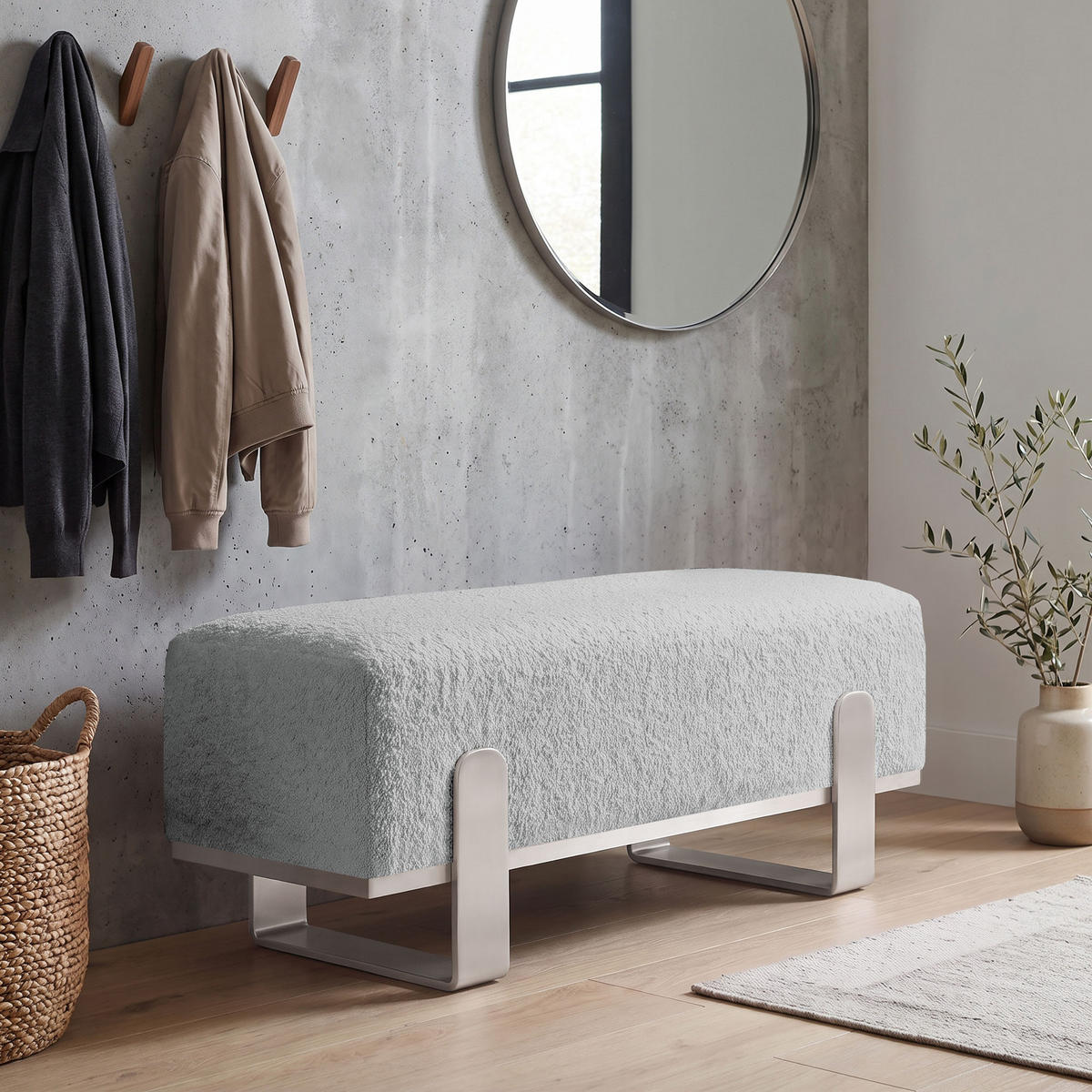 SITZBANK Melissa, Polsterbank 80 cm mit Metallgestell, Bouclé-Stoff, Grau+Kaschmir - Kaschmir/Grau, Metall (80/47/35cm) - Beautysofa