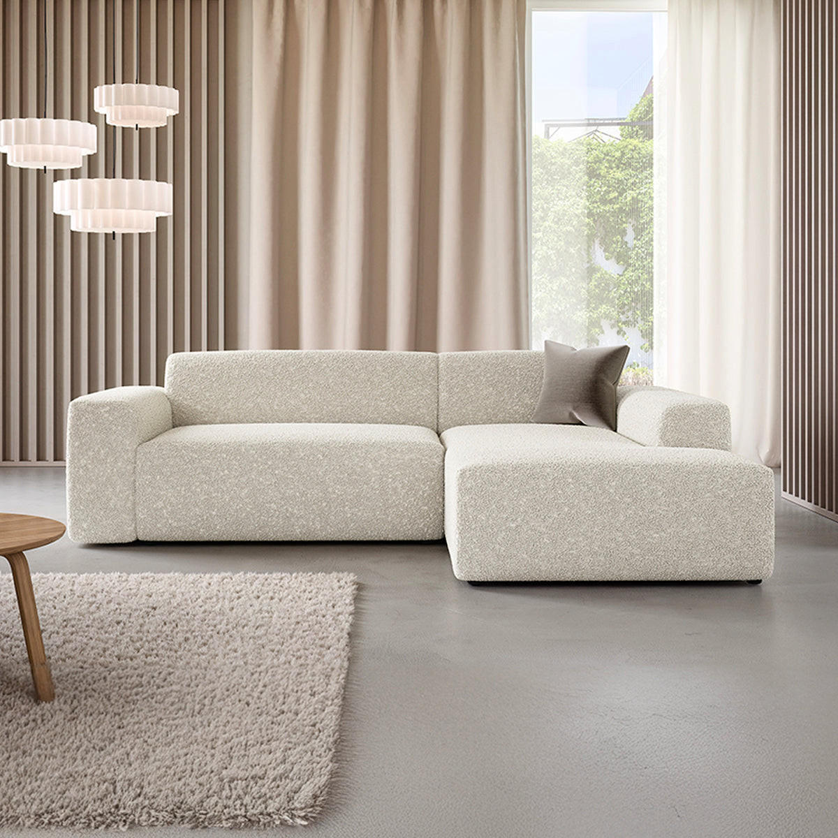 ECKSOFA Torino 3 Sitzplätze Beige - Beige, Holz (254/190cm) - Petits-meubles