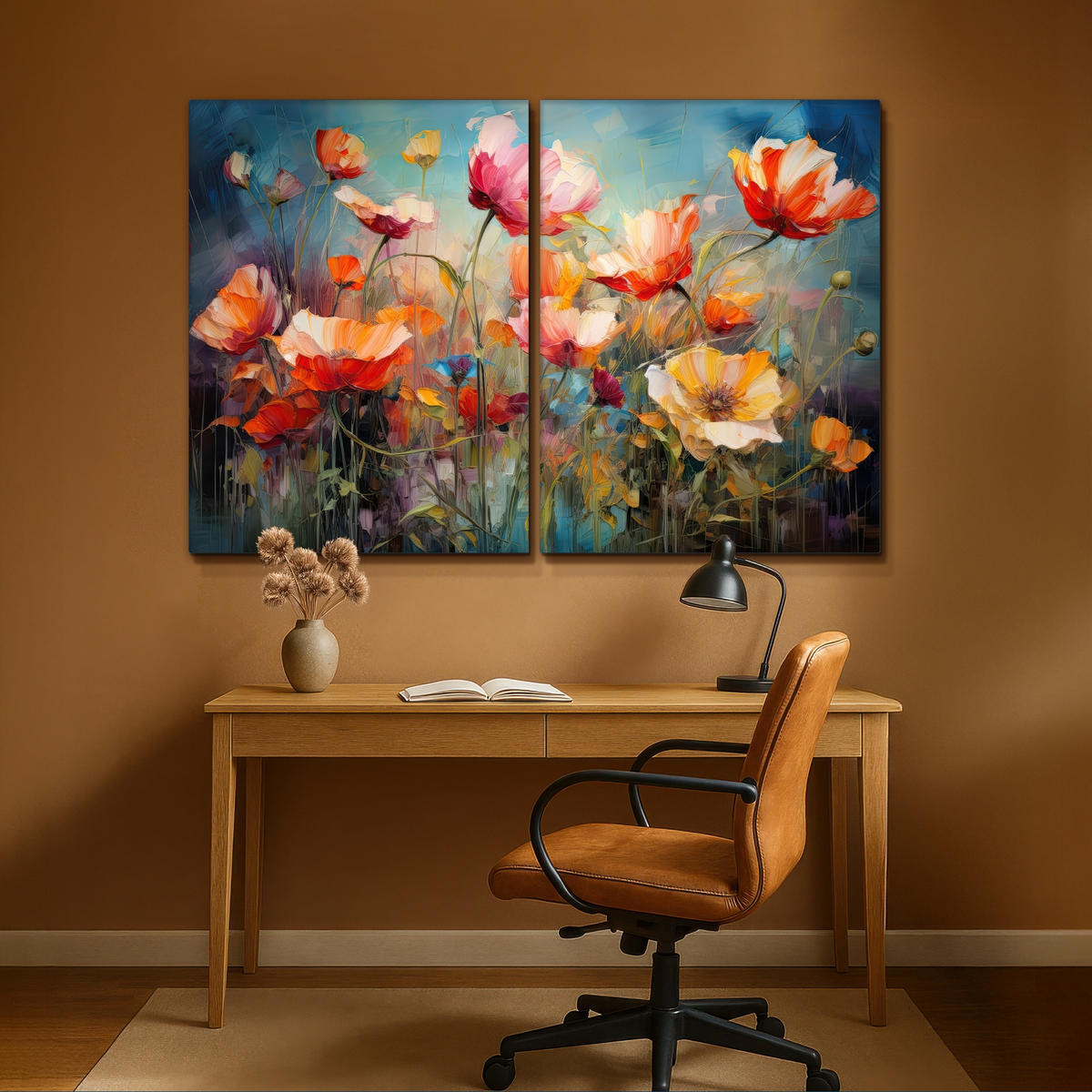 LEINWANDBILD 2er Set Blumen - Bunt - Abstrakt 180x120 cm - Blaugrau, Textil (180/120cm) - MuchoWow