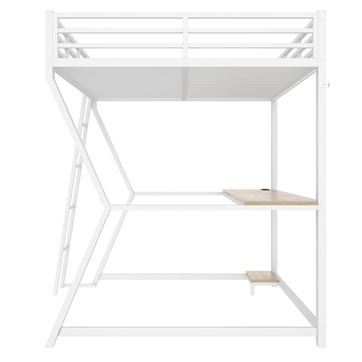 HOCHBETT 140/200 cm weiß mit LED-Leuchten und Schreibtisch - Weiß, Metall (140/200cm) - OKWISH