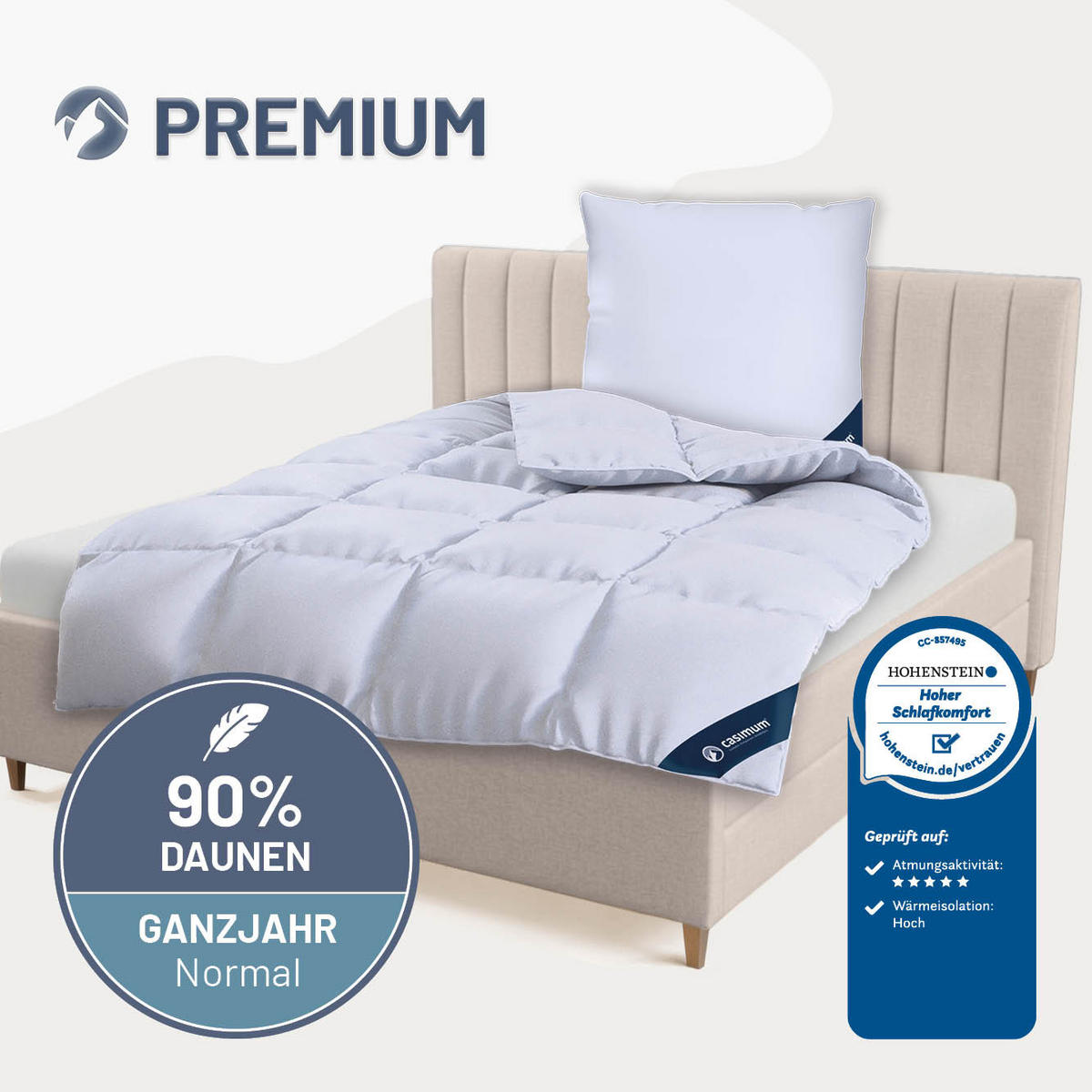 DAUNENDECKE 240x220 Normal, PREMIUM Ganzjahresdecke 90% Daune - Weiß, Textil (240/220cm) - casimum