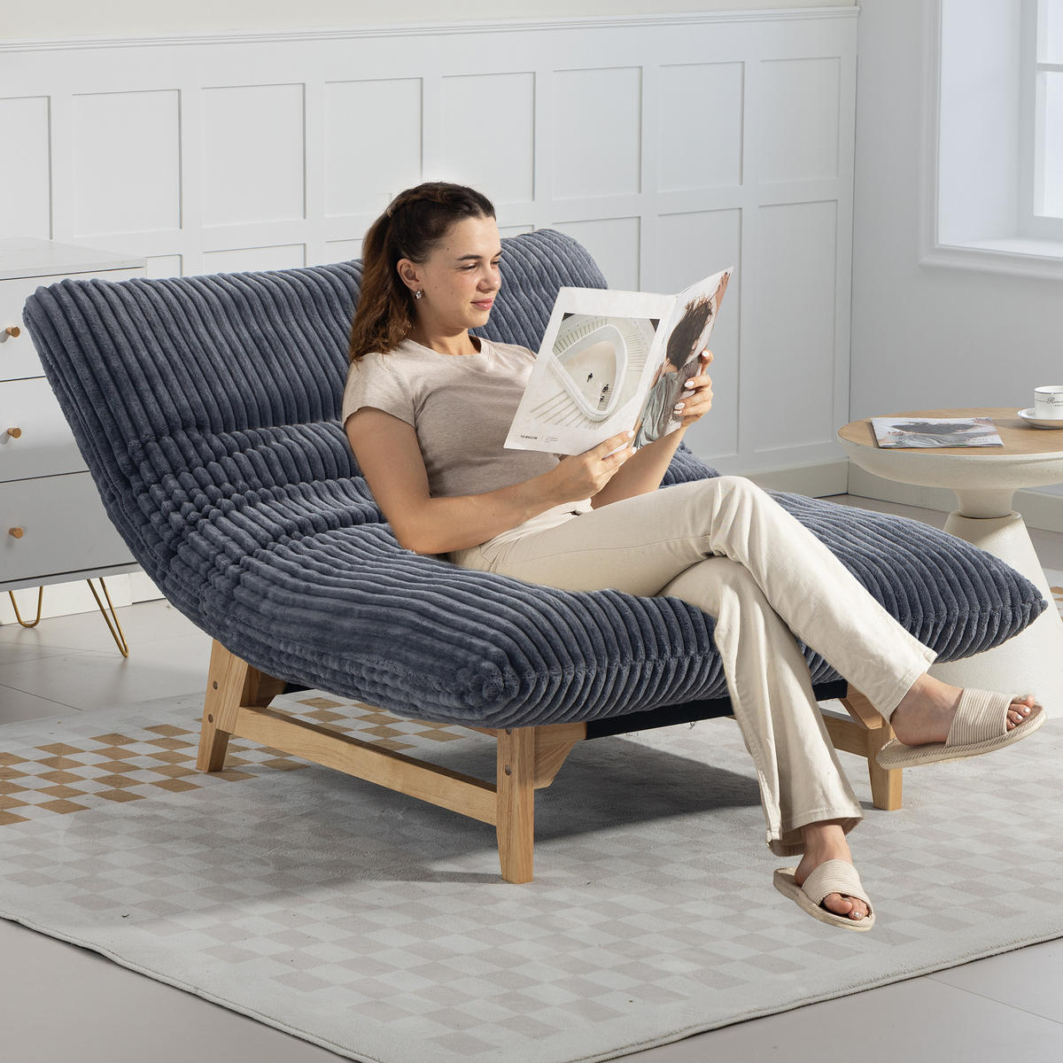 LIEGE Relaxsessel,Loveseat,Sitzsack,Cordstoff,Grau - Grau, Textil (74/60/110cm) - LVHOM