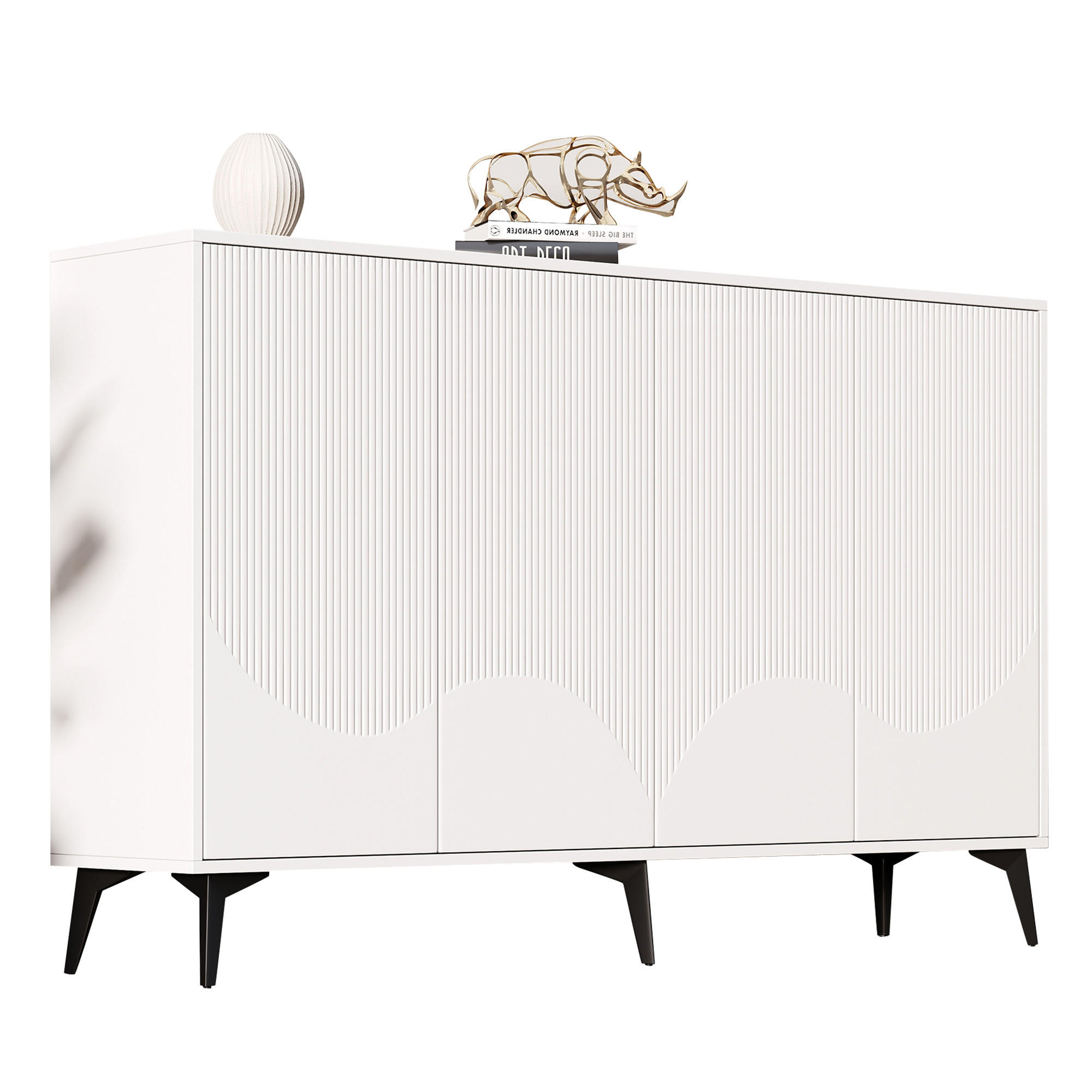 SIDEBOARD Weiß 4 Türen 160cm Metallbeine Stauraum Modern - Weiß, Holzwerkstoff (35/100/160cm) - FLIEKS