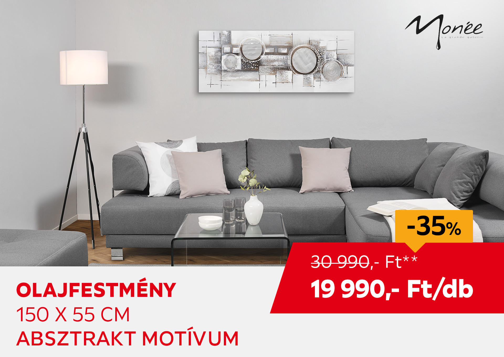 Olajfestmény, 150 x 55 cm, absztrakt motívum Kiemelt termék  Ft.- helyett  Ft.-