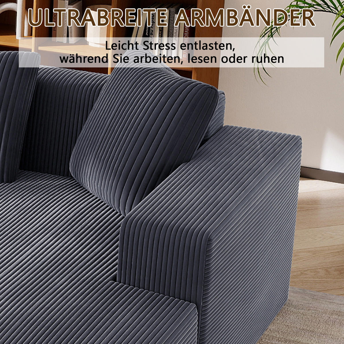ECKSOFA Cord mit tiefer Sitzfläche, modularer Liege 261/146/65 cm Grau - Grau, Textil (146/261cm) - Redom