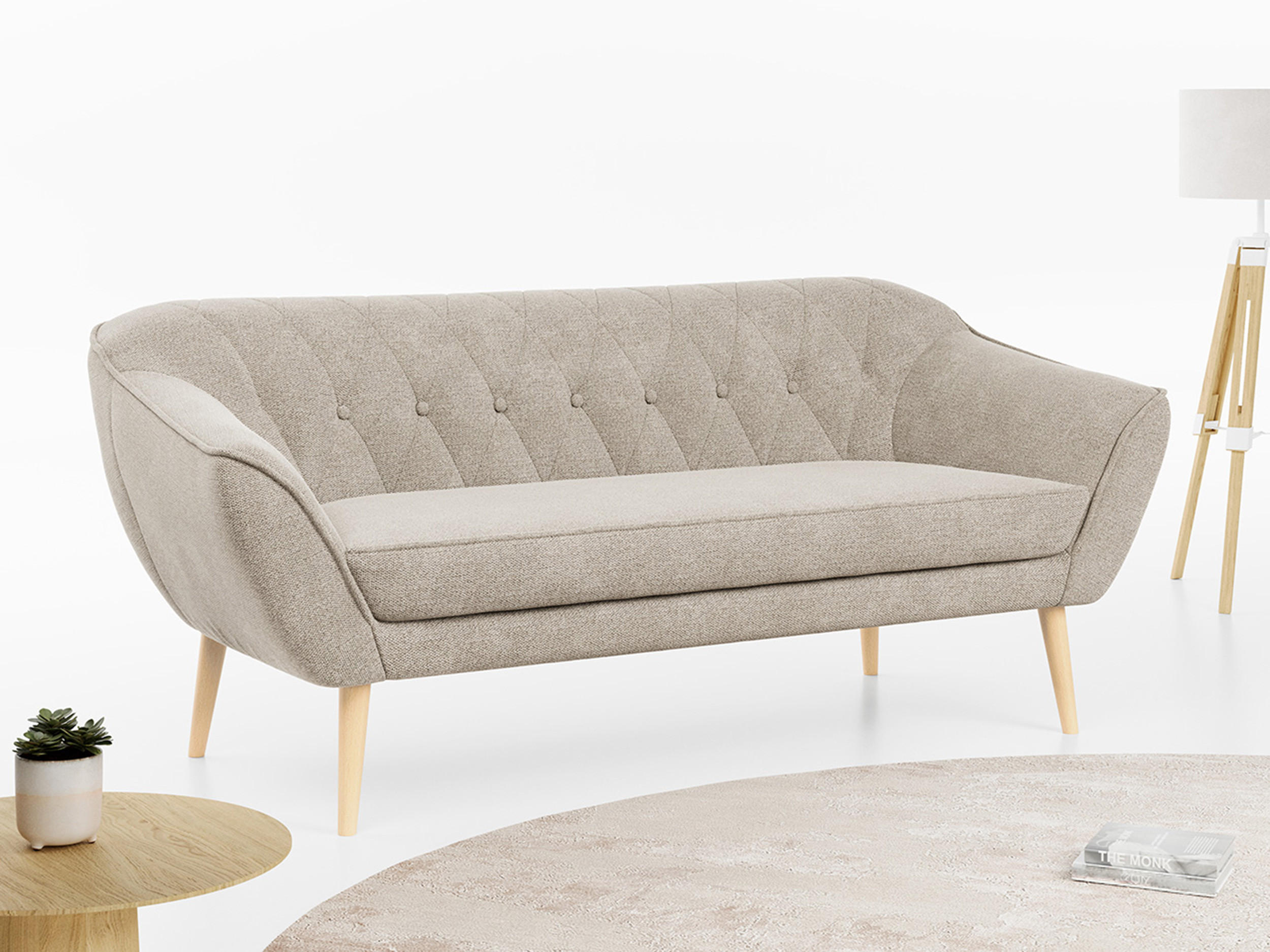 SOFA Pirs 3 Sitzer Strukture Beige - Beige/Braun, Holz/Textil (180/75/74cm) - MKS