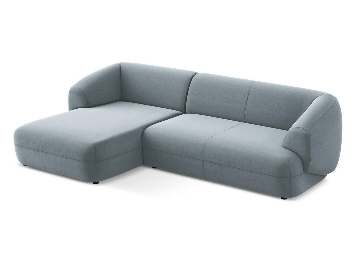 ECKSOFA Links Samt Stoff Blau - Blau/Schwarz, Kunststoff/Textil (156/280cm) - Makamii