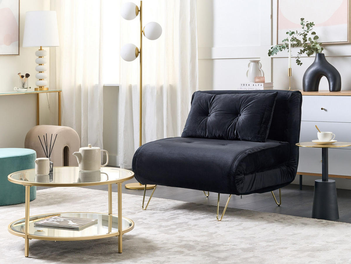 SCHLAFSOFA Samtstoff Schwarz Vestfold - Schwarz, Textil (85/81/78cm) - Beliani