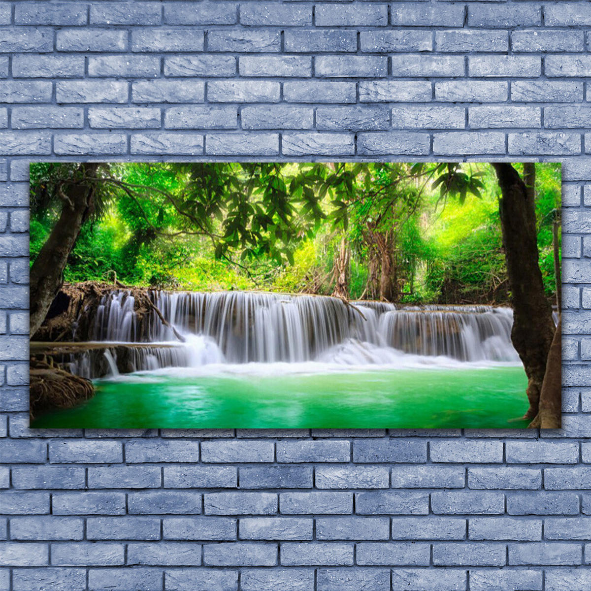 LEINWANDBILD 140x70 cm Wasserfall im Wald - Hellblau/Grün, Textil (140/4cm) - TULUP
