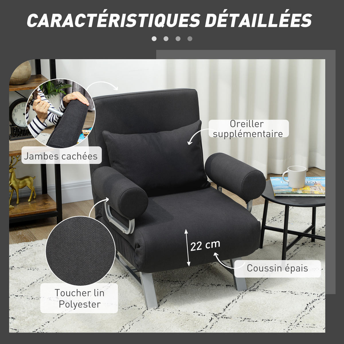 SCHLAFSESSEL DE-14646 5-fach verstellbar & klappbar Schwarz - Schwarz, Textil (73/81/78cm) - ComfortXL