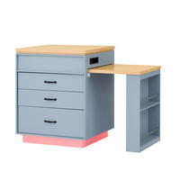 KÜCHENINSEL 125.5-187.5x71x93 cm Blau mit LED-Beleuchtung & Ladestation - Blau, Holzwerkstoff (187.5/93/71cm) - Modfu