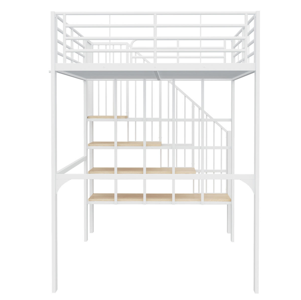 HOCHBETT 140/200 cm Weiß mit Stauraum und Treppe aus Metall und Holz - Weiß, Metall (140/200cm) - OKWISH